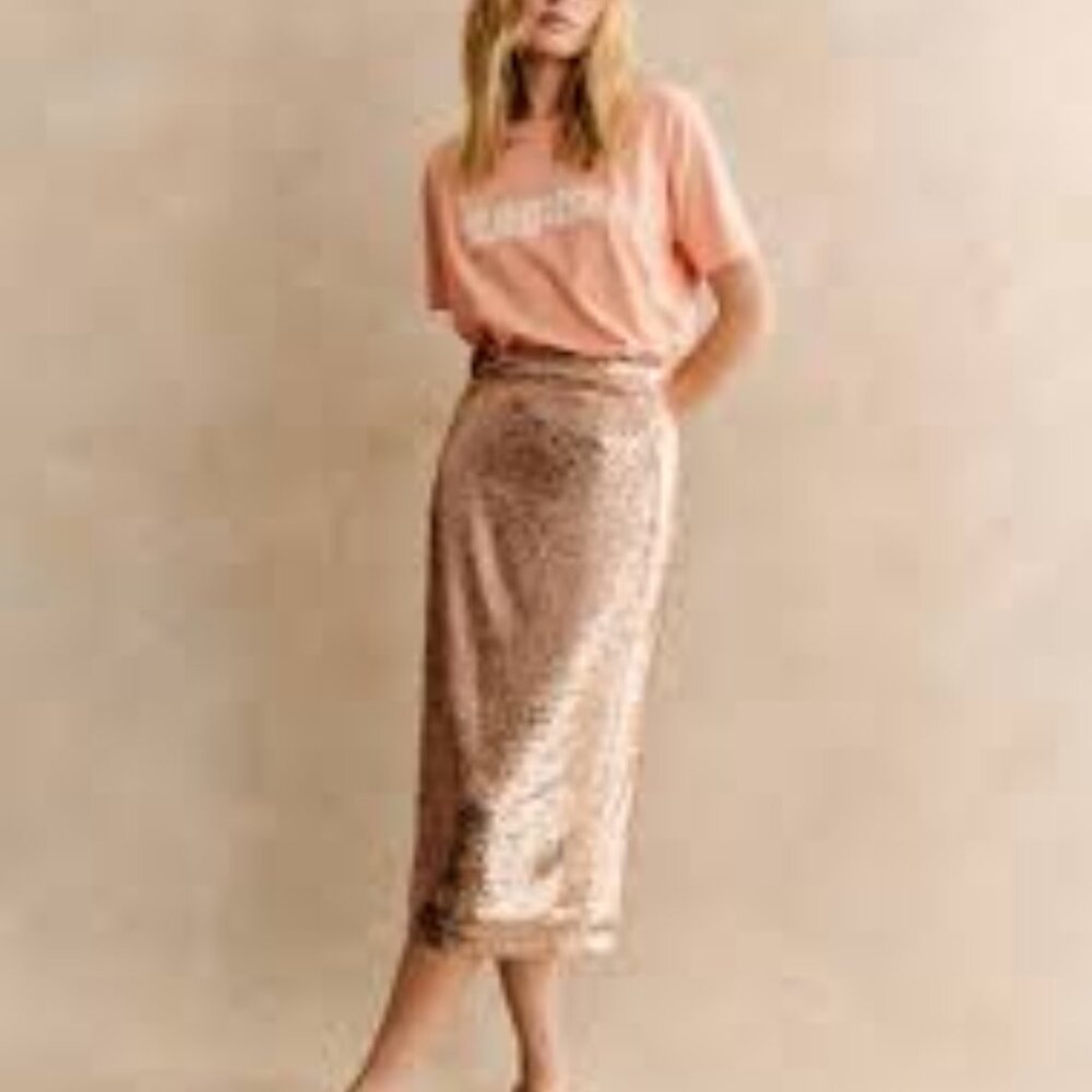 NWT Sezane Magalia Skirt in Light gold Sz 34